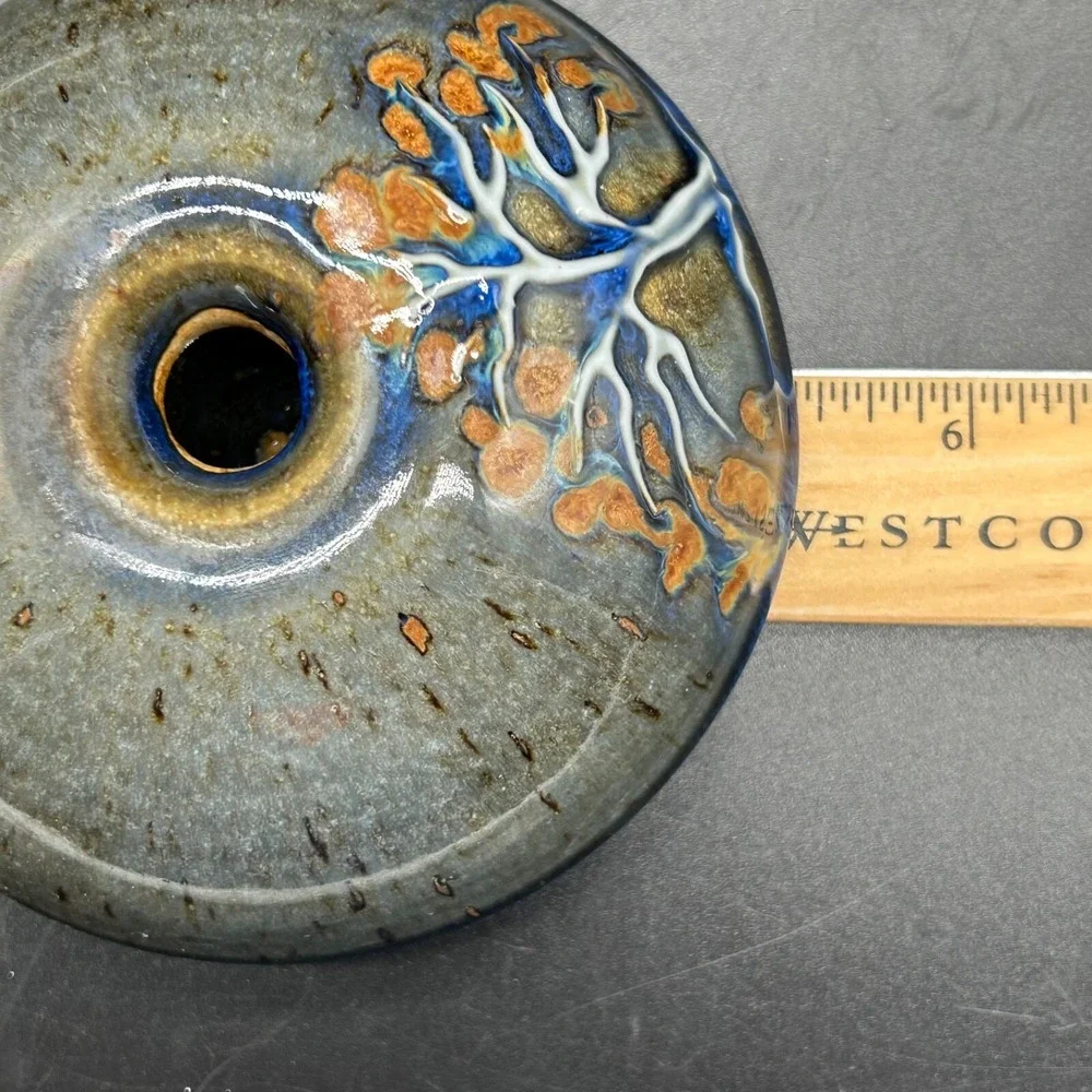 Takahashi Rakusai Oil Lamp‎ Art Pottery Bonsai Tree Green Blue